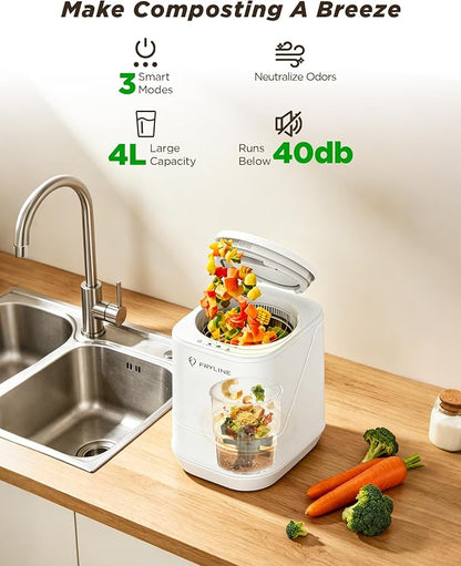 Electric Composter for Kitchen, 4L Large Smart Countertop Compost Bin, Odorless | Auto-Cleaning | Low Noise |Turn Food Waste into Fertilizer Composter, 2026 New Indoor Food Waste Compost Machine