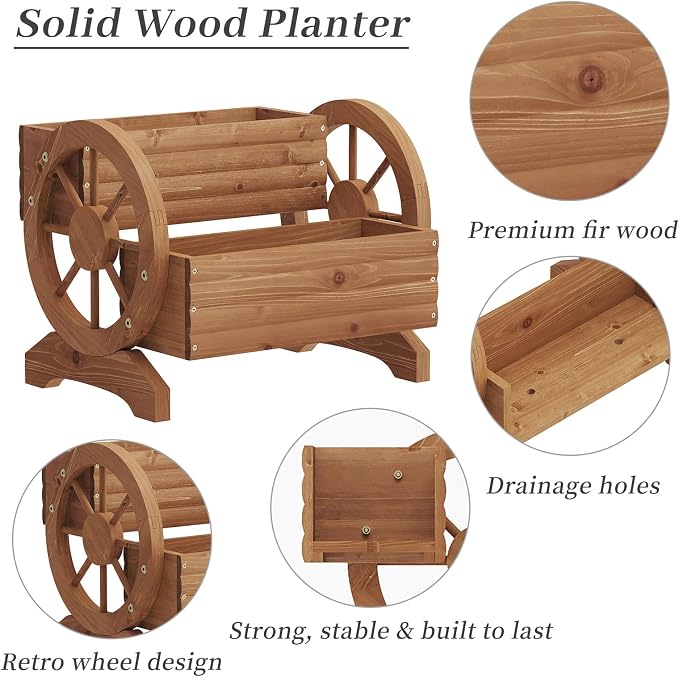 Kitsanery Wooden Planter Box,Planters for Outdoor Plants, Flower Cart for Patio Garden Balcony, Backyard Decor Garden Planters with Wheels for Flowers,Vegetables (Light Brown)