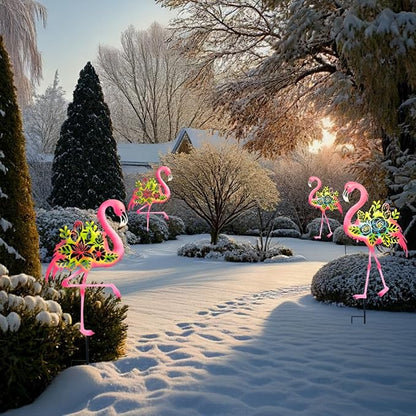 Pink Flamingo Garden Statue - 20.5 inch Hand Flamingo Painted Metal Patio Art, Outdoor Decorative Stake Flamingo Statue for Lawn, Patio, Porch and Backyard, Gifts for Ladies (B Style 2 Pack)