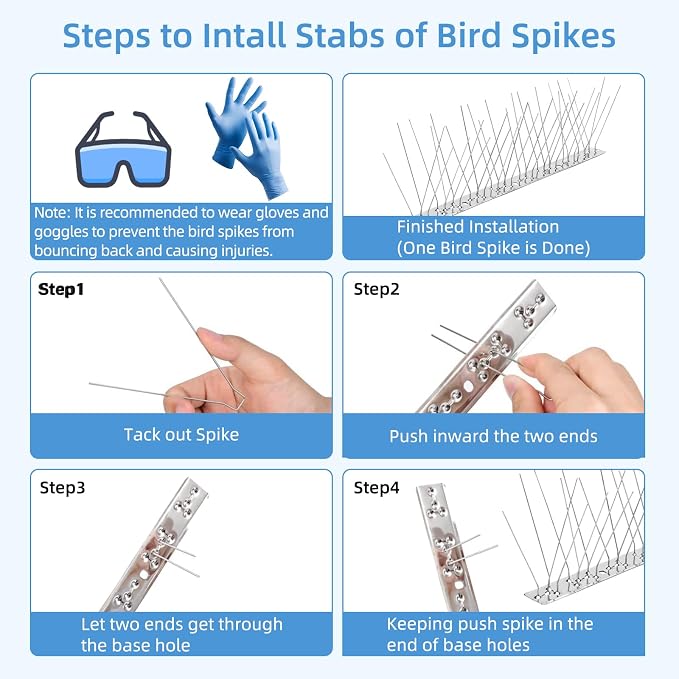 iFealClear 10 Pack Metal Bird Spikes for Keeping Small Birds, Woodpeckers, Squirrel Away, Heavy Duty Pigeon Spikes with Stainless Steel Base Cover 10.86 Feets for Outdoor Wall Fence, Easy to Install