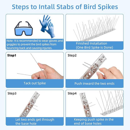 iFealClear 10 Pack Metal Bird Spikes for Keeping Small Birds, Woodpeckers, Squirrel Away, Heavy Duty Pigeon Spikes with Stainless Steel Base Cover 10.86 Feets for Outdoor Wall Fence, Easy to Install