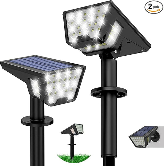 Latband Solar Spot Lights Outdoor IP65 Waterproof, 53 LEDs Solar Powered Garden Yard Lights Outdoor 3 Modes Landscape Spotlight Wall Light with Auto On/Off for Driveway Porch 2 Pack (Cool White)