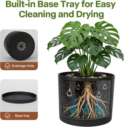 GARDIFE 10/9/8 Inch Modern Cylinder Planter, Plant Pots for Indoor Outdoor Plants, Flower Pots with Drainage Holes and Saucers for Garden Succulent Nursery House Plants (Black)