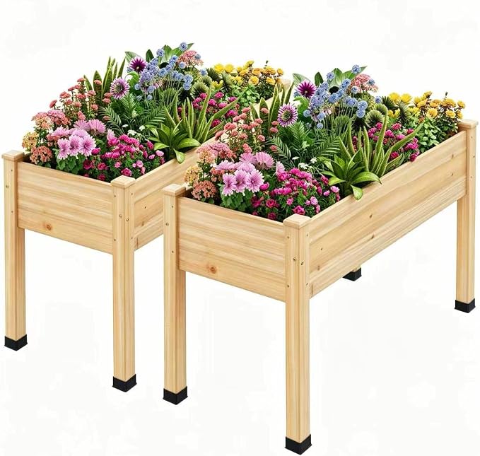 Wood Raised Garden Bed, 48x24x30in Elevated Wooden Planter Box with Legs Standing Growing Bed for Backyard, Patio, Balcony with Bed Liner, 200 Pound Capacity 2PCS