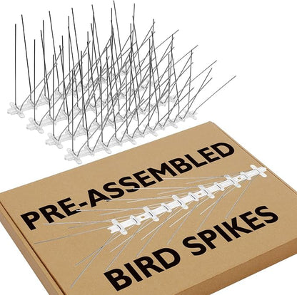 Pre-Assembled Bird Spikes Foldable Stainless Steel Spikes with Polycarbonate Base Pigeon Spikes Fence Kit for Small Bird Crows Woodpeckers (12 Strips 9.84 Feet)