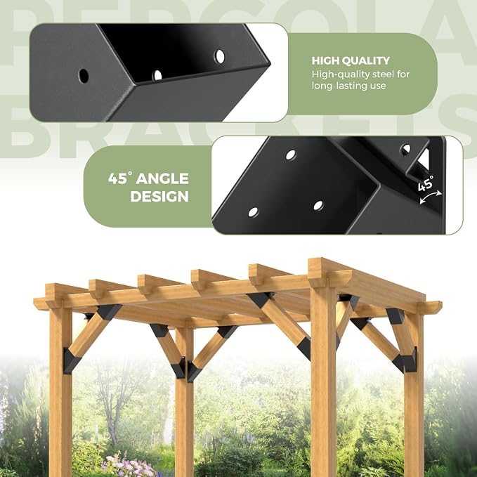 4 Pcs Pergola Brackets, 45-Degree Angle Bracket, Fit for 4''x4'' Wood Posts, Specially for Reinforcing Pergolas and Gazebos Garages, Tree Houses, Patios, Lawns, Cabins, Yards,…