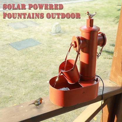 Metal Solar Powered Water Fountain with Backup Battery,Outdoor Fountains | water fountain outdoor;Solar Fountain Bird Bath for Garden, Patio & Yard Decor,Working at Night for at Least 6 Hours (red)