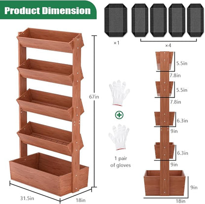 SUNYRISY 5 Tiers Vertical Raised Garden Bed Planter Outdoor, Freestanding Wooden Garden Tiered Planter Box Stand for Planting Herbs Flowers Vegetables Outdoor Gardening