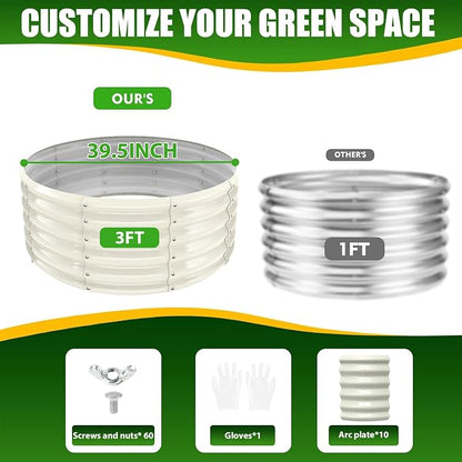 TBMLC 17" Tall Elevated Round Metal Rised Garden Bed- 3.3'x3.3' in Size and 0.8MM Thick Durable Planter Box for Vegetables Flowers Succulent at Patio/Garden Outdoor (White, 3.3FT Diameter)