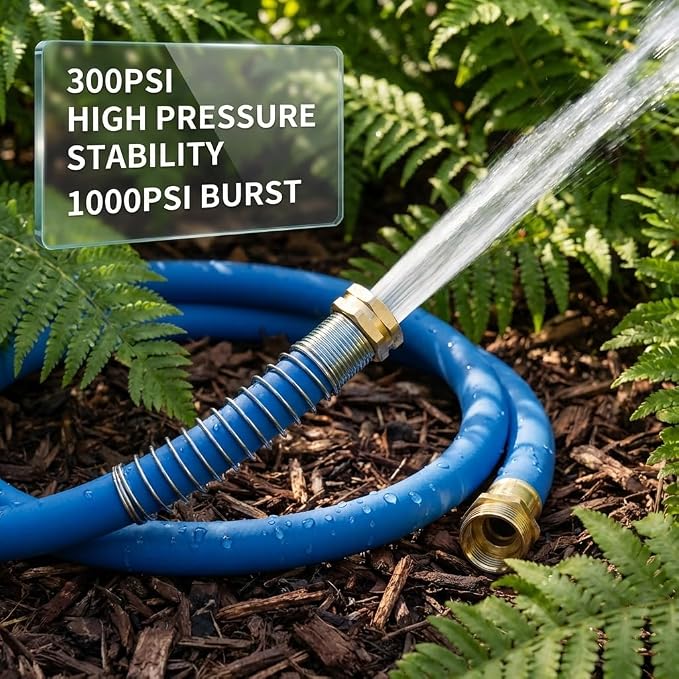 Wiseflow Garden Hose 50FT x 3/4", Heavy Duty Rubber Hose, Water Hose with Five Layered Braiding, Male Female Fittings, 1200PSI Burst, 300PSI Working for Yard, Car Wash, Pets (Blue)
