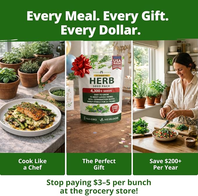 HOME GROWN Herb Seeds for Planting 15-Pack Massive Seed Count 4,300+ Seeds Non-GMO Heirloom | Extra Large | Culinary Herb Kit, Indoor Outdoor & Hydroponic | Grow Your Own Herbs | Gardening Gift