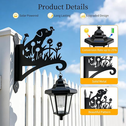 VOOKRY Solar Wall Lanterns Outdoor, Waterproof 2 Pack Hanging Lights with Dog Hooks, Wall Mount Sconce with 3 Solar Panels for Patio Porch Yard Garden Decor, Dusk to Dawn 2700K Warm White