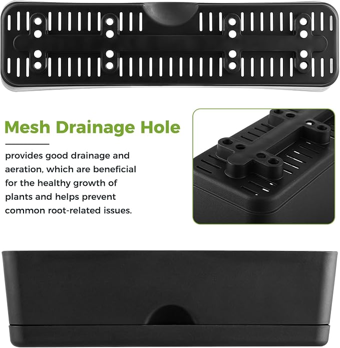 6 Pack Rectangle Planter 16x4.4 Inch Window Boxes Planters Rectangular Window Sill Planters Indoor Self Watering Plant Pots with Drainage Holes and Saucers Succulent Herb Flower Pots, Black