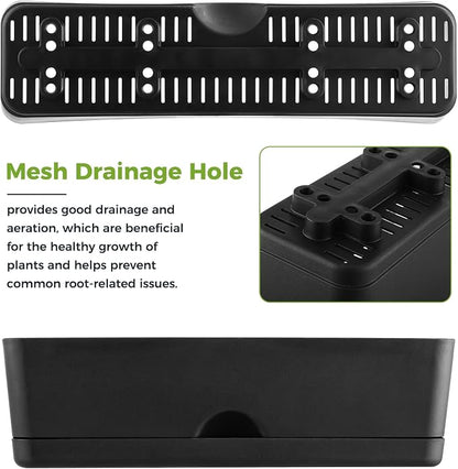 6 Pack Rectangle Planter 16x4.4 Inch Window Boxes Planters Rectangular Window Sill Planters Indoor Self Watering Plant Pots with Drainage Holes and Saucers Succulent Herb Flower Pots, Black