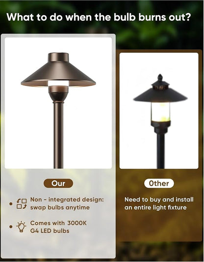 PARTPHONER Low Voltage Landscape Lighting 1-Pack, Aluminum 12V Pathway Light with G4 Bulb, Waterproof Oil Rubbed Bronze Color Wired Path Light with Connectors for Walkway Yard Garden
