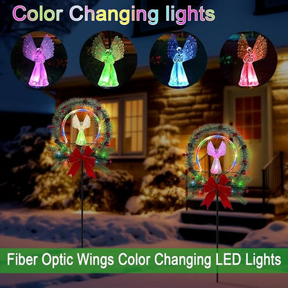 Solar Christmas Decorations Outdoor,Christmas Angel for Outdoors,Fiber Optic Wings Color Changing LED Lights for Cemetery,Patio,Yard Garden Stakes