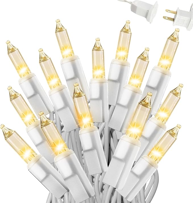 Warm White Christmas Lights Outdoor, 25FT 100 Count Incandescent Mini Christmas Lights White Wire, Waterproof Fairy Lights, Connectable Xmas String Lights for Christmas Tree, Garland, Wedding Decor