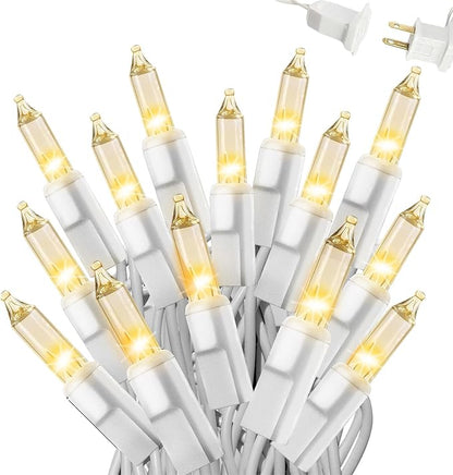 Warm White Christmas Lights Outdoor, 25FT 100 Count Incandescent Mini Christmas Lights White Wire, Waterproof Fairy Lights, Connectable Xmas String Lights for Christmas Tree, Garland, Wedding Decor