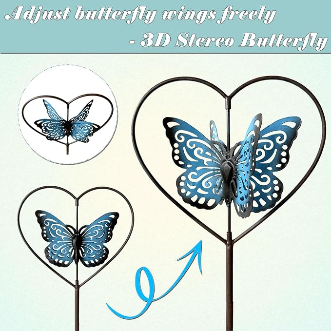 Decorative garden stakes,rotating butterfly garden stake,cemetery decor | vintage blue metal garden decor;perfect for flower pots, outdoor gardens, lawns and garden decor for outside