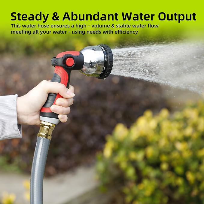Worth Short Lead-in Gray Garden Hose 5/8 in. x 12 ft. -Kink Free, No Leaking, Male/Female Fittings -Heavy Duty Durable Flexible Lightweight Water Pipe -Brass Aluminum Ends for Household & Yard Use