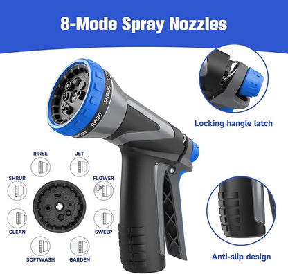 Coil Hose,3/8" EVA Coil Garden Hose 25 FT,Curly Water Hose Lightweight with Metal Connectors and Swivel Handle,Retractable Garden Hose Includes 8-Pattern Spray Nozzle for Boat, Yard, Patio