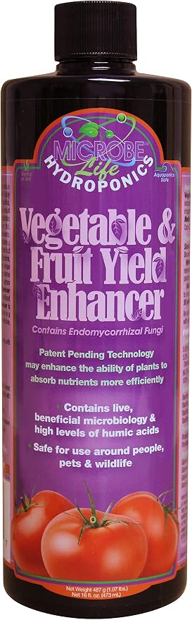 Microbe Life Hydroponics Fruit and Vegetable Plant Growth Yield Enhancer Supplement, Plant Nutrients for Better Growth and Yield, Use with Any Feeding Systems Including Hydroponics or Soil, 16 Ounces