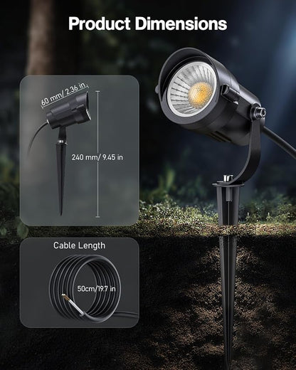 HIBOITEC Low Voltage Landscape Lighting with Connectors 12W Spotlights Landscape Lights Kit 12-24V AC/DC IP65 Waterproof 2700K for House Yard Trees Garden Outdoor 1 Pack