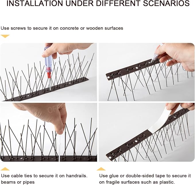 OFFO Brown Bird Spikes Pre-Assembled for Pigeons Birds, Cover 24 Feet Durable Bird Spikes with Stainless Steel for Fence Roof Mailbox Window