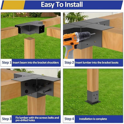 JEXALINE Pergola Kit for 4"x4" Lumber, Heavy Duty Pergola Brackets with 3-Way & 4-Way Corner Brackets, DIY Gazebo Kit for Outdoor Patio Backyard Garden, Fits Actual 3.6" x 3.6" Wood