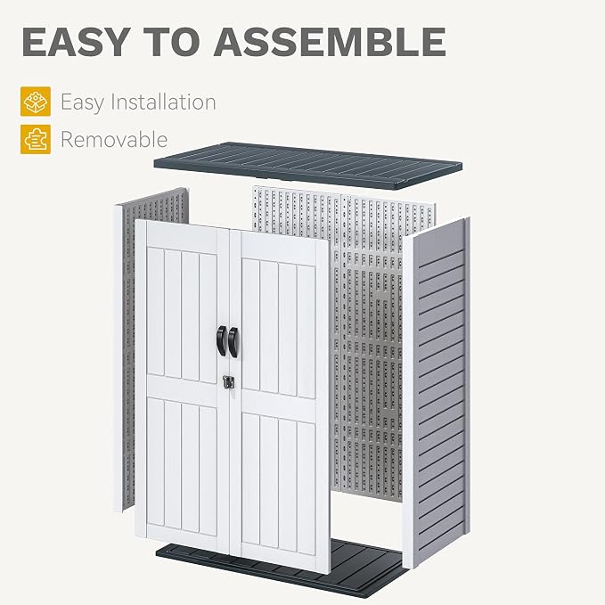 DWVO 59 Cu. Ft. Vertical Storage Shed, Weatherproof Outdoor Tall Cabinet with Double-Wall Panels and Floor, Lockable Resin Shed for Garden, Garage, Patio, Light Gray (Shelves Not Included)