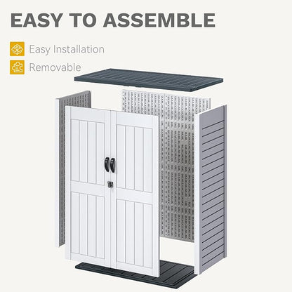 DWVO 59 Cu. Ft. Vertical Storage Shed, Weatherproof Outdoor Tall Cabinet with Double-Wall Panels and Floor, Lockable Resin Shed for Garden, Garage, Patio, Light Gray (Shelves Not Included)