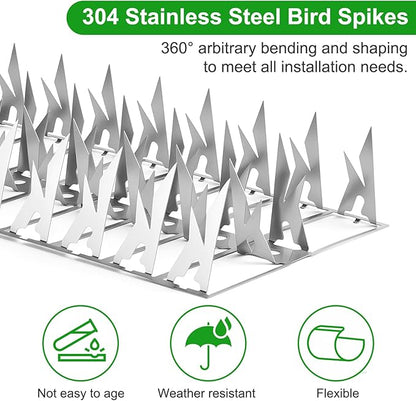 60 Pack Stainless Steel Squirrel Spikes for Bird Feeder, 60 FT Squirrel Spikes for Bird Feeder Pole, Keep Squirrels, Raccoon Away, for Wall Fence Garden Roof Yard, Easy to Install