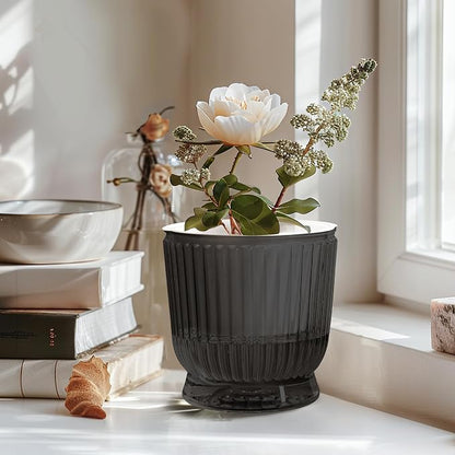 T4U 6 Inch Self Watering Pots for Indoor Plants, 4 Pack Self Watering Planter, Self Watering Pot with Reservoir, Small Self Watering Pots for Plants, African Violets (4 Pack, 6", Translucent Gray)