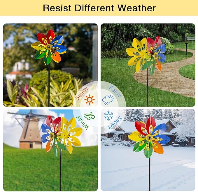 Stargarden Outdoor Wind Spinner, 64 * 14.2" Double Wind Sculptures | Colorful Metal Windmill for Garden Patio Yard Decor