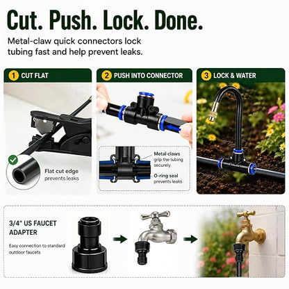 5/16" Drip Irrigation System 65 ft with 16-Pcs 360° Adjustable Copper Nozzles, Automatic Misting Watering System for Garden, Raised Beds, Greenhouse (65ft+16 nozzles)
