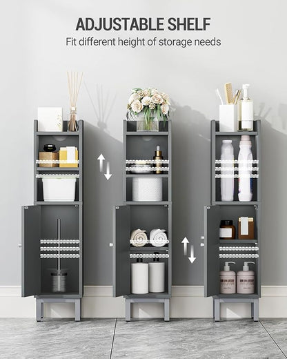 Hzuaneri Bathroom Storage Cabinet, Small Corner Floor Cabinet with Door and Shelves, Narrow Toilet Paper Holder, Bathroom Organizer with Adjustable Shelf, for Small Spaces, Gray BC08221GR