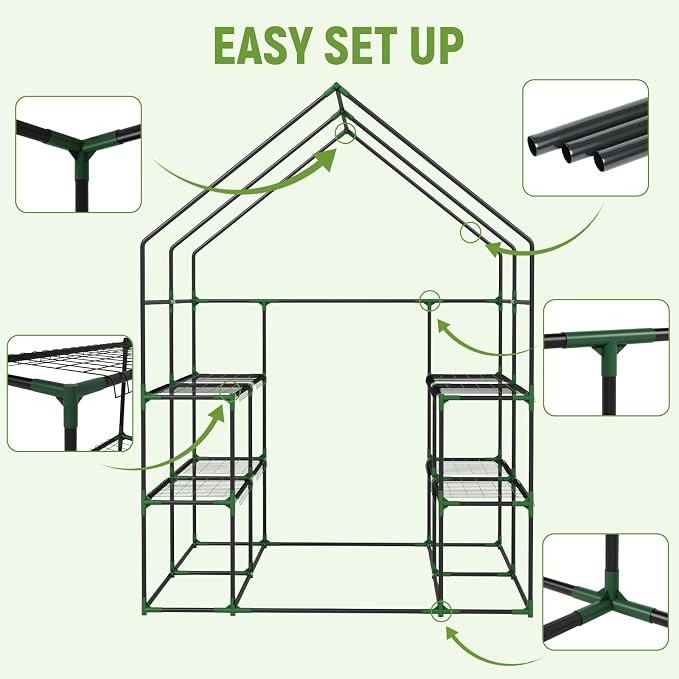 Greenhouse for Outdoors, Portable Green House, Walk in Greenhouses with Durable PE Cover, 57 x 57 x 76 inch Greenhouse with Shelves Stands,Green