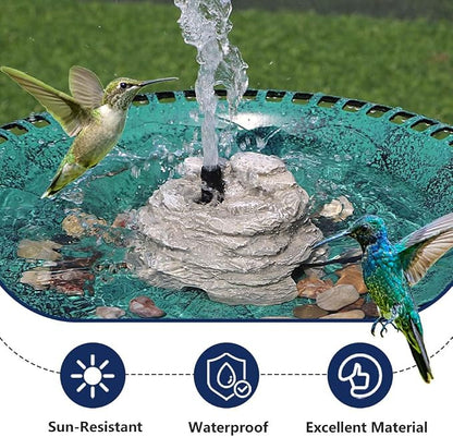 Bird Bath Water Fountain Resin Rock Fountain with 9.8ft Cord Length Water Pump Rock Waterfall for Hummingbird Birdbath Outdoor Decor for Garden Lawn Fish Tank and Aquariums (Grey)