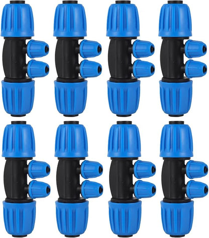 10 Pcs 1/2 to 1/4 inch Garden Hose Tubing Irrigation Fittings,4-Way Anti-Leak 1/2'' to 1/4'' Locked Barbed Drip Irrigation Tee Connectors (1/2"IDx0.6-0.63"OD) 1/2'' to 1/4'' Irrigation Tubing Fitting