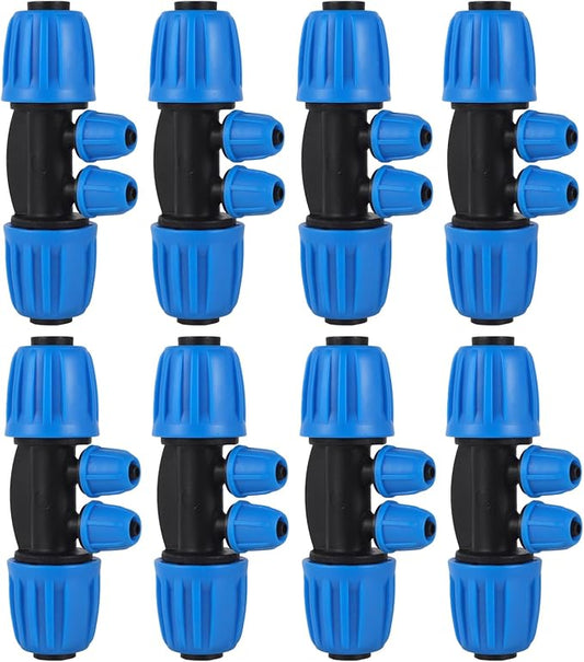 10 Pcs 1/2 to 1/4 inch Garden Hose Tubing Irrigation Fittings,4-Way Anti-Leak 1/2'' to 1/4'' Locked Barbed Drip Irrigation Tee Connectors (1/2"IDx0.6-0.63"OD) 1/2'' to 1/4'' Irrigation Tubing Fitting