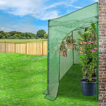 EAGLE PEAK 10x5 Portable Walk in Greenhouse, Pop Up Indoor Outdoor Greenhouse, Green House Kit with Zippered Roll-Up Doors and Windows, Lean-to Design, PE Cover, Clear/Green