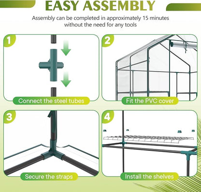 NEWBULIG Walk-in Greenhouse 56.3"x56.3"x76.7" Outdoor, Portable Greenhouse Kit with Thick PVC Cover & Roll-Up Zipper Door, Sturdy Steel Frame for Backyard, Patio, Garden, Clear