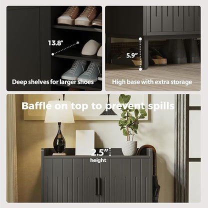 Mericonia Modern Shoe Cabinet with Metal Legs, Farmhouse Large 5-Tier Shoe Storage Cabinet with Doors, Wooden Shoe Organizer for Entryway, Hallway, Bedroom, Living Room (Modern Shoe Cabinet, Black)
