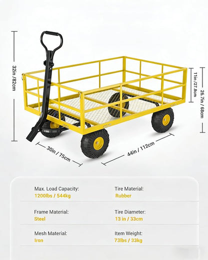 GarveeLife Heavy Duty Steel Garden Cart 1200 LBS Capacity 3 in 1 Pullable Garden Wagon with 13 in Wheels for Gardening Soil, Tools, and Plant Transport