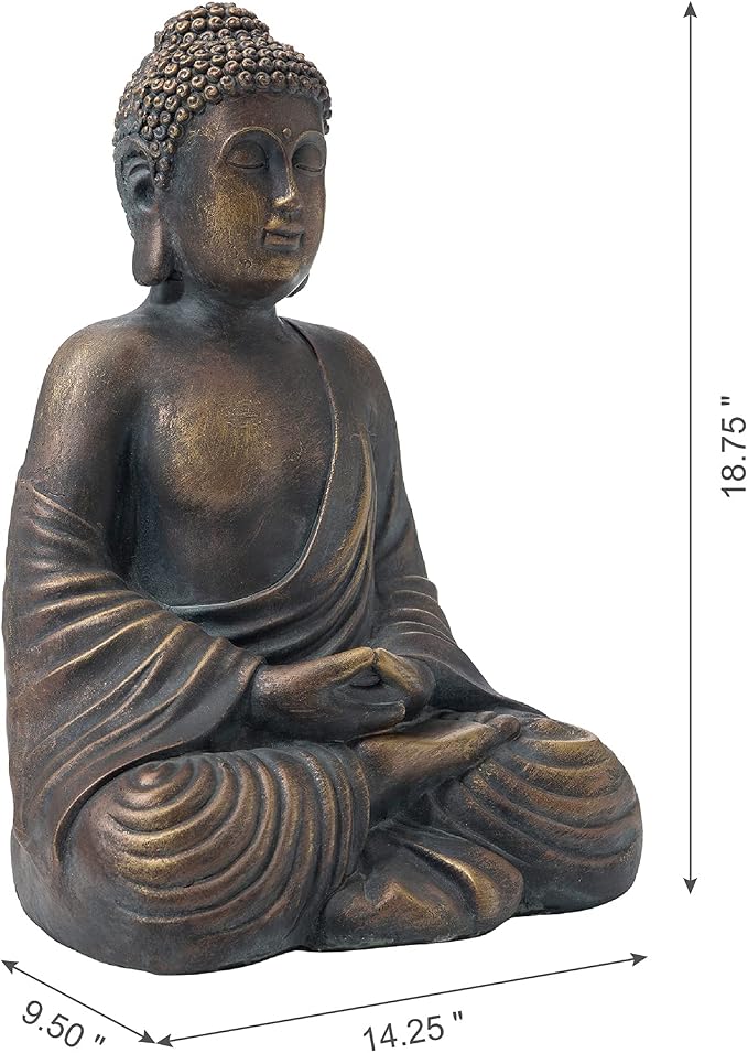 Glitzhome 19-inch Zen Meditation Buddha Garden Statue, Bronze Indoor and Outdoor Sculpture, Hand-Finished MGO & Fiberglass Decor for Home Patio Yard