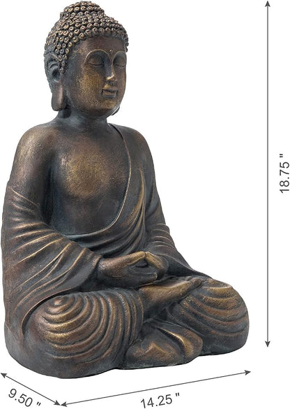 Glitzhome 19-inch Zen Meditation Buddha Garden Statue, Bronze Indoor and Outdoor Sculpture, Hand-Finished MGO & Fiberglass Decor for Home Patio Yard