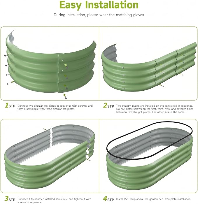 2PCS 4x2x1 FT Oval Metal Raised Garden Bed Kit, Open Bottom Design Elevated Garden Planter Box Outdoor, Trough Planter for Outdoor Plants, Flower, Vegetables, Fruit, Herbs (Green)