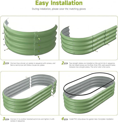 2PCS 4x2x1 FT Oval Metal Raised Garden Bed Kit, Open Bottom Design Elevated Garden Planter Box Outdoor, Trough Planter for Outdoor Plants, Flower, Vegetables, Fruit, Herbs (Green)