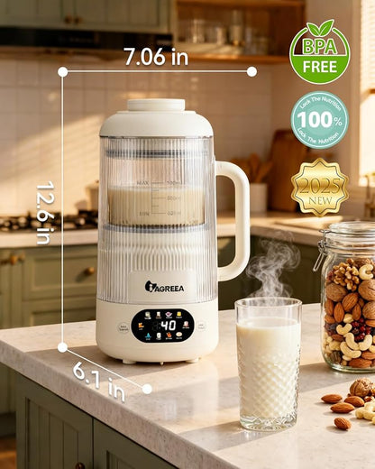 IAGREEA Nut Milk Maker Machine, Beige, 10 in 1 Noise Reducing Soy Milk Maker with 8 Blades, 35oz, Homemade Oat, Juice, Yogurt, Milk Shake, 12H Delay, 6H Keep Warm, BPA-Free, Self-Cleaning