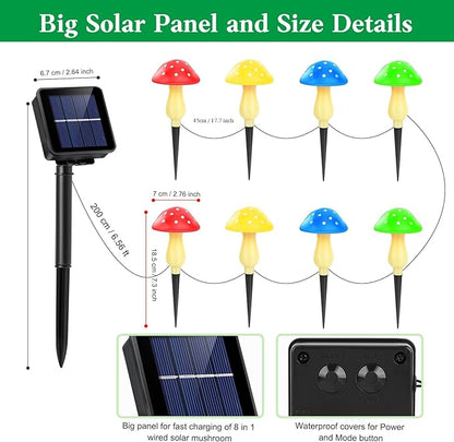 Mushroom Solar Lights Outdoor Waterproof Outside Garden Yard Lawn Decors | Long Lasting Stake Lights 8 Mushrooms 8 Modes Flowerbed Pathway Decorations